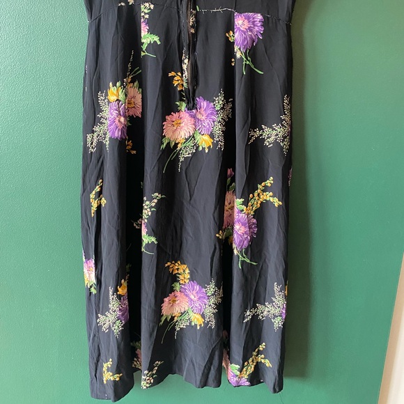 Vintage 40s 50s Rayon Dress Floral Print Navy Blue Small Medium - Picture 5 of 5
